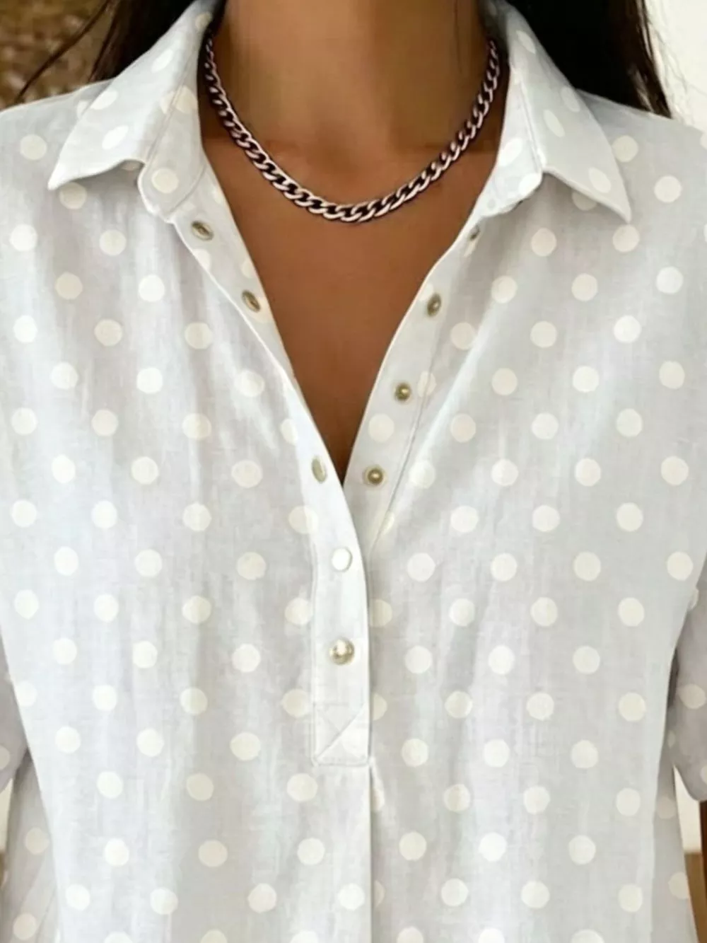 Full Size Polka Dot Short Sleeve Shirt Plus Size, image 9
