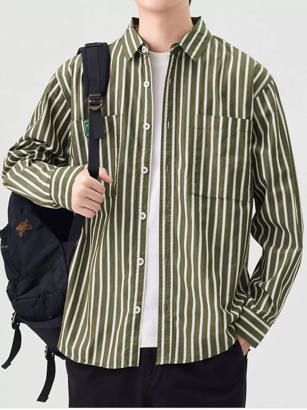 Men's Plus Size Button Up Long Sleeve Striped Shirt, image 2