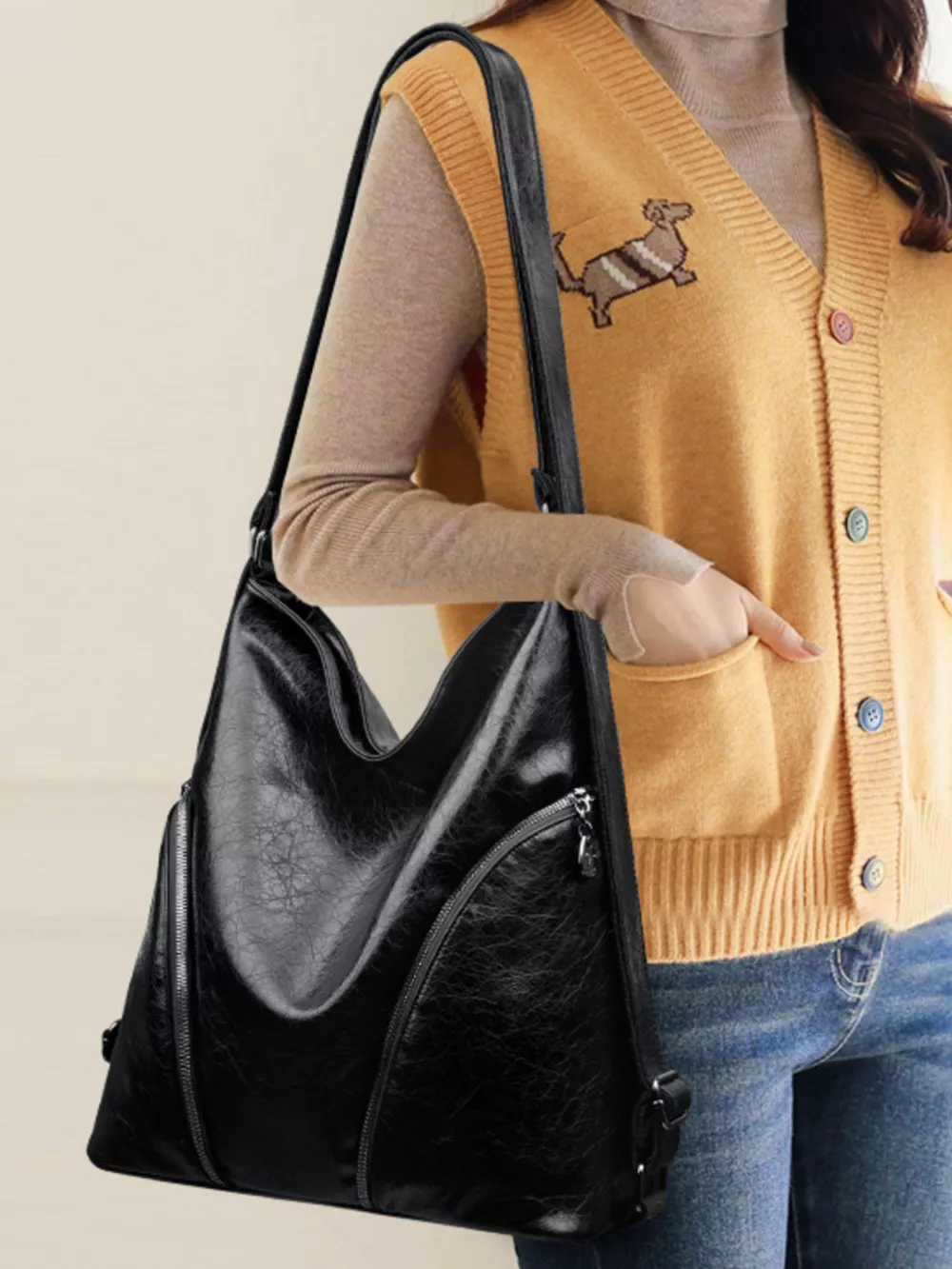 Large PU Leather Hobo Tote Bag, image 2