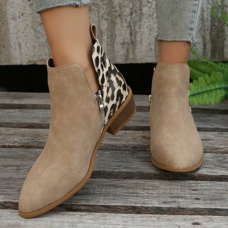 Leopard Point Toe Block Heels Boots, image 6