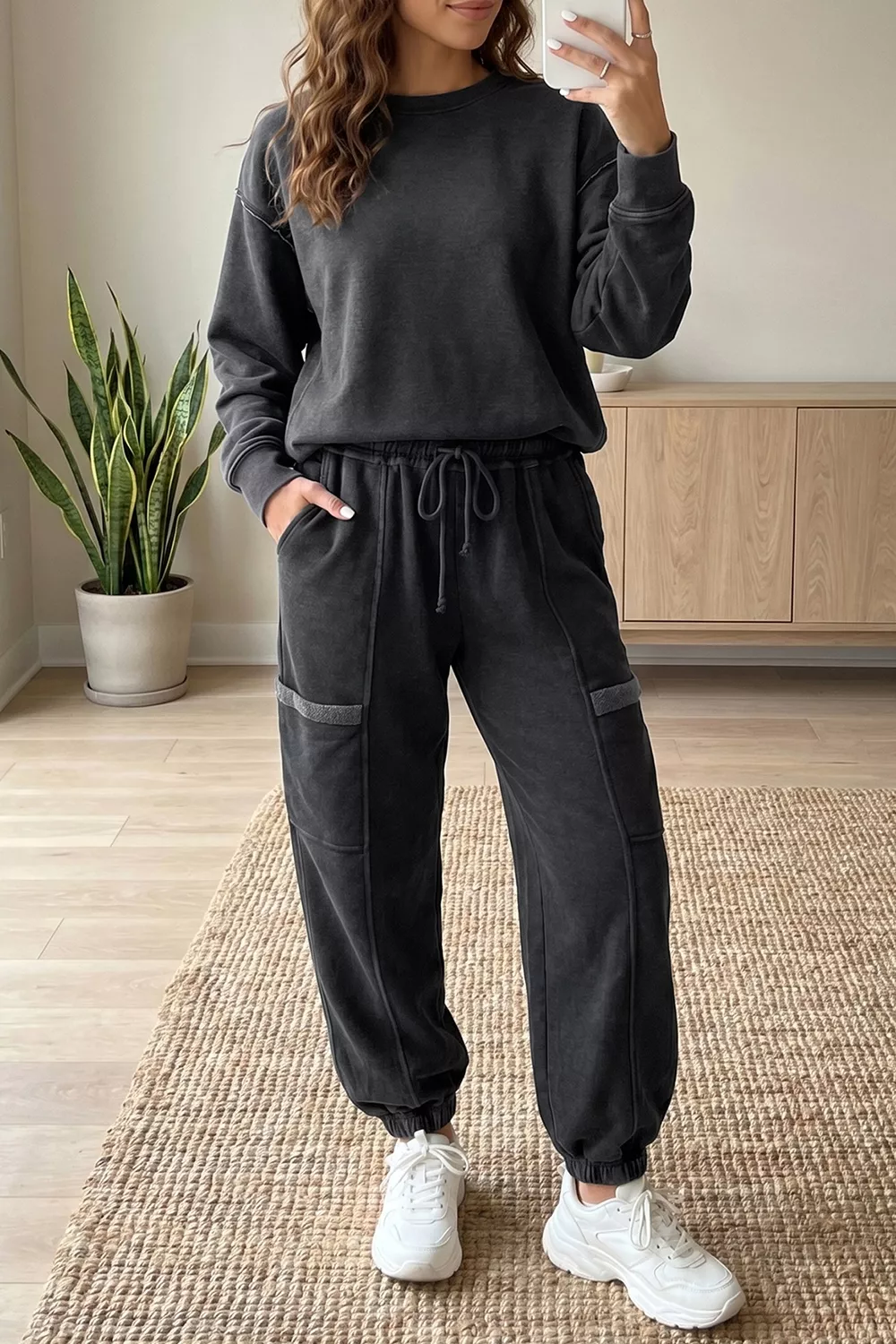 Crew Neck Long Sleeve Top and Joggers Set