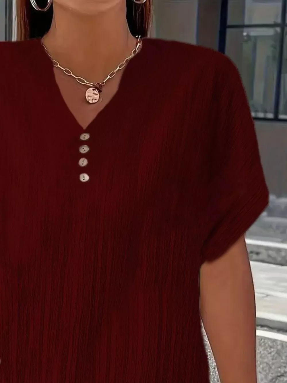 Plus Size Notched Short Sleeve Textured Top, image 11