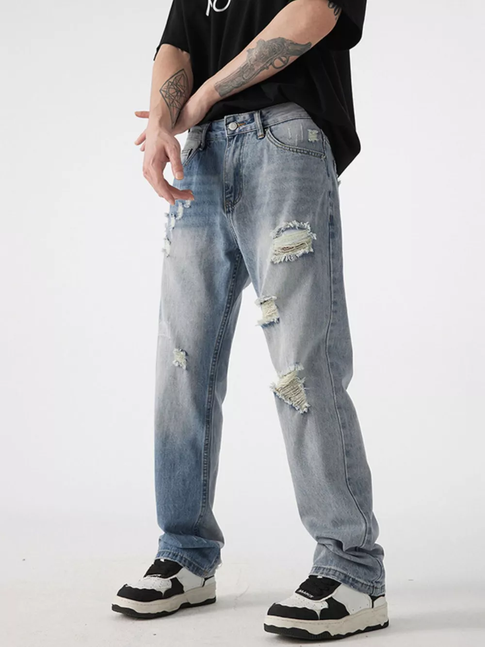 Men's Distressed Wide Leg Jeans, image 2