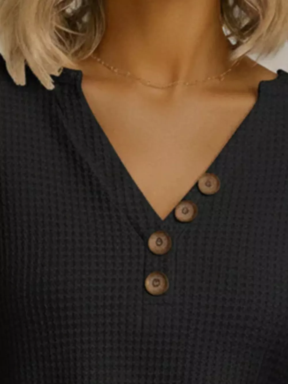 Full Size Casual Waffle Knit V-Neck Long Sleeve T-Shirt Plus Size, image 2