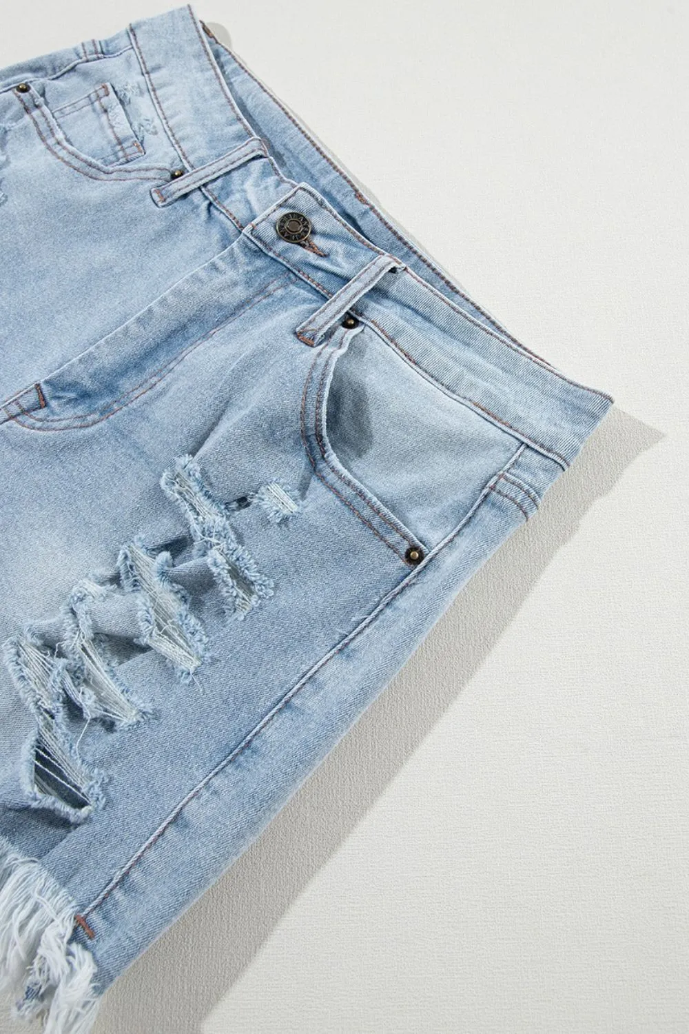 Distressed Raw Hem High Waist Denim Shorts, image 2