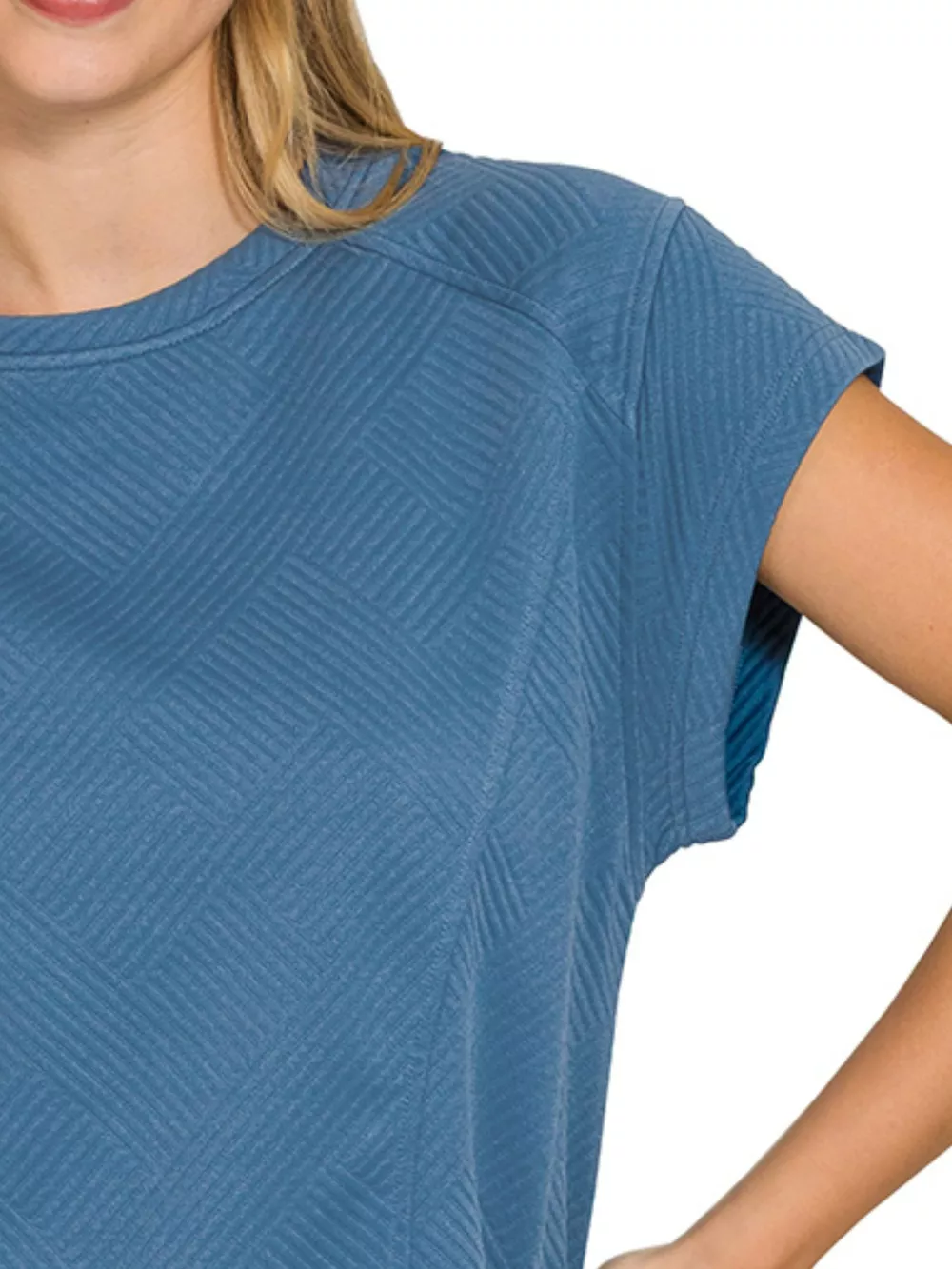 Textured Knit Jacquard Short Sleeve Top, image 2