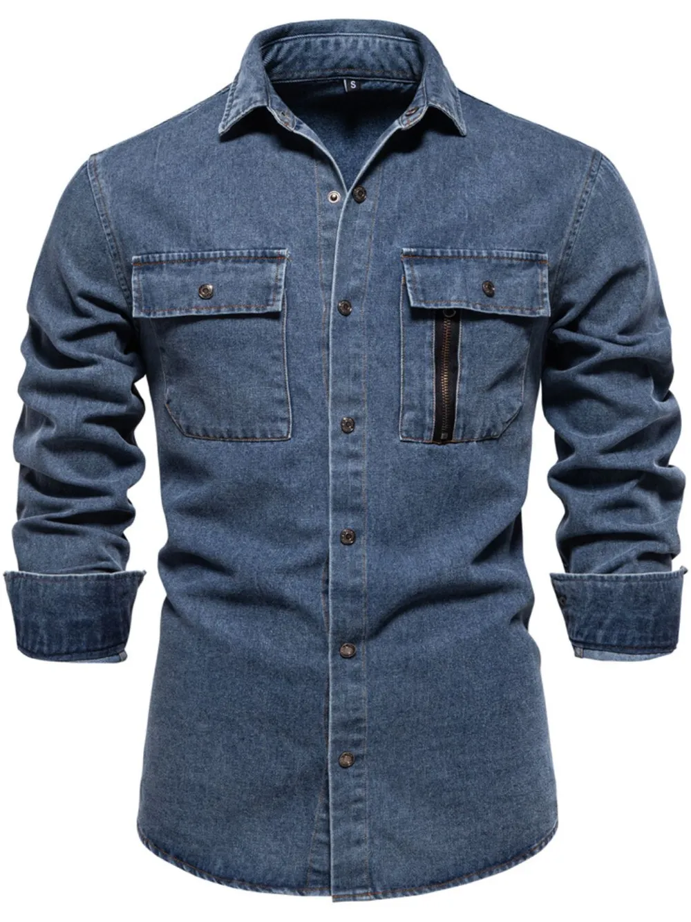 Men's Snap Down Long Sleeve Denim Shirt, image 3