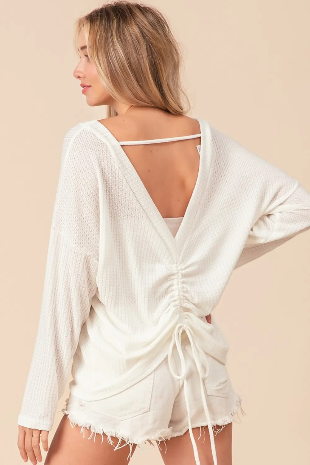 Waffled Backless Drawstring T-Shirt, image 2