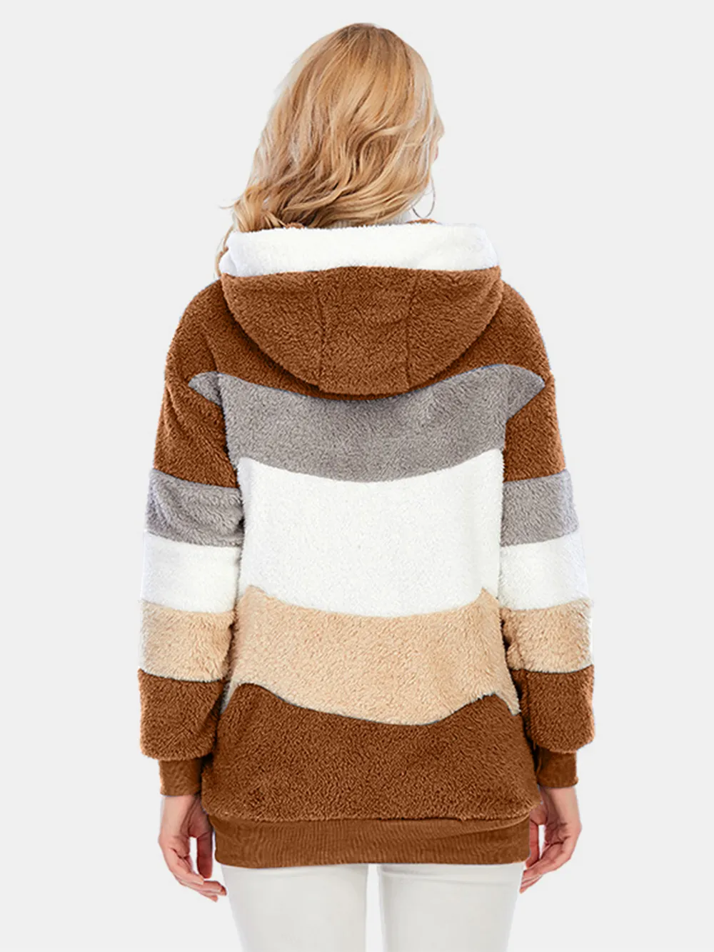 Full Size Drawstring Color Block Zip Up Hooded Outerwear, image 23
