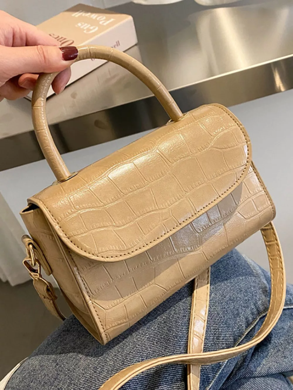 Crocodile Pattern Top Handle Crossbody Bag, image 6