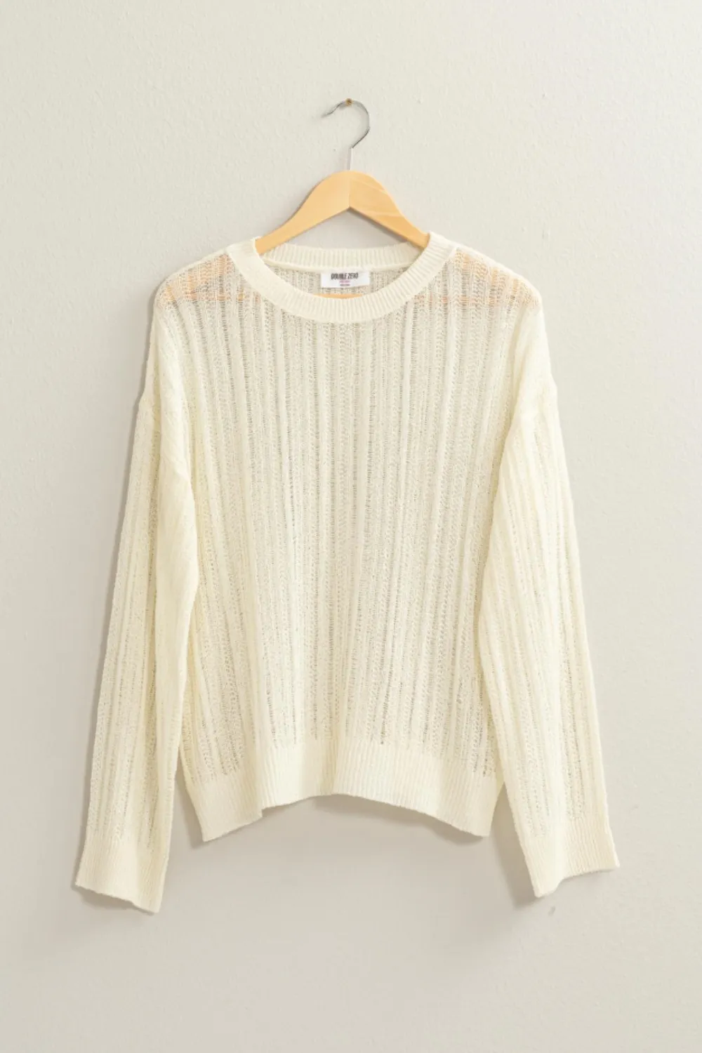 Openwork Ribbed Trim Long Sleeve Knit Top, image 8