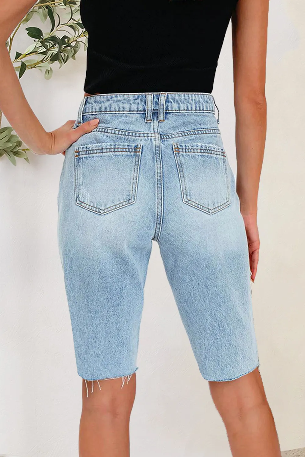Distressed Pocketed Denim Shorts, image 3