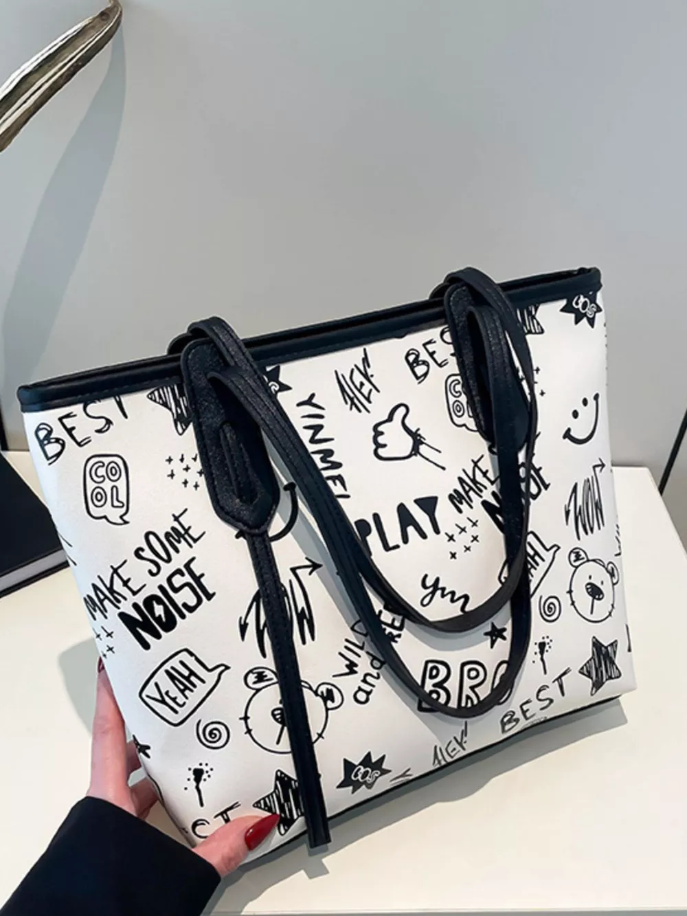 Graffiti Print Casual Tote Bag, image 4