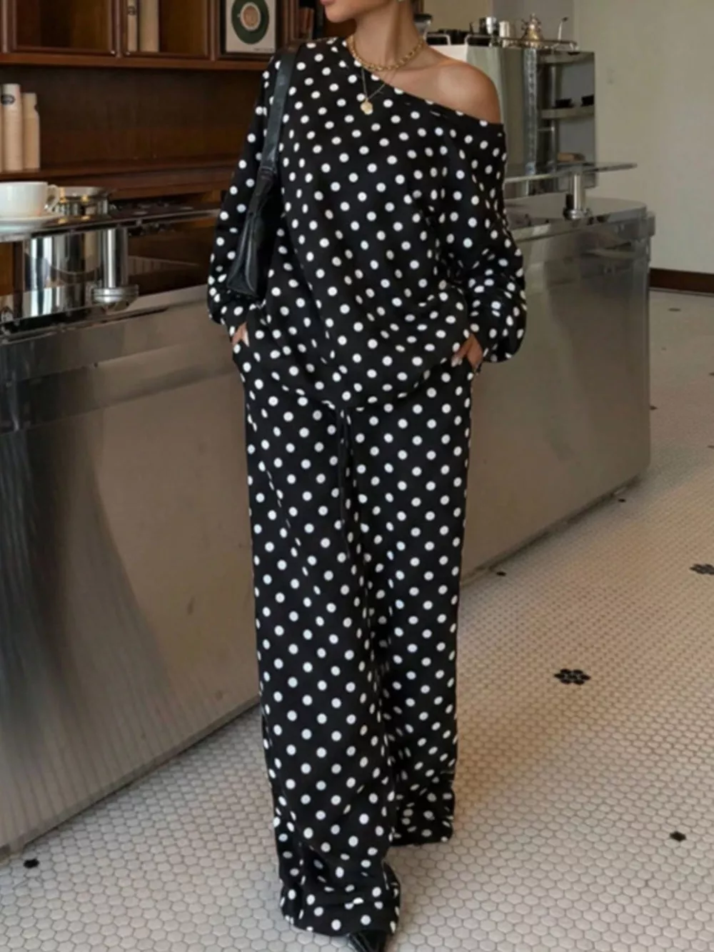 Polka Dot Long Sleeve Top and Pants Set, image 6