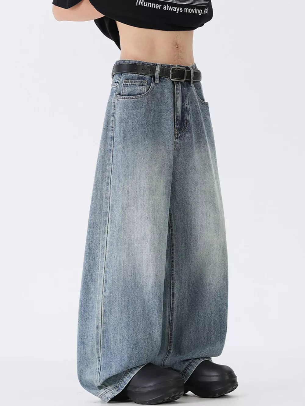 Men's Full Size Wide Leg Vintage Wash Jeans Plus Size, image 2