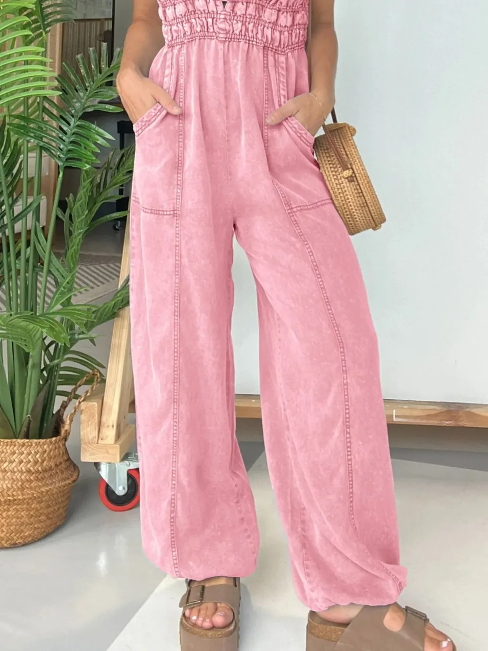 Full Size Wide Leg Spaghetti Strap Jumpsuit Plus Size, image 3