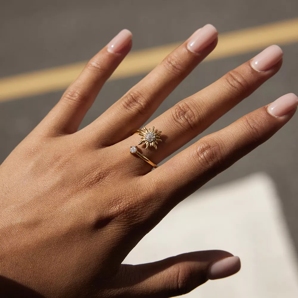 18K Gold-Plated Zircon Sun Bypass Ring, image 3