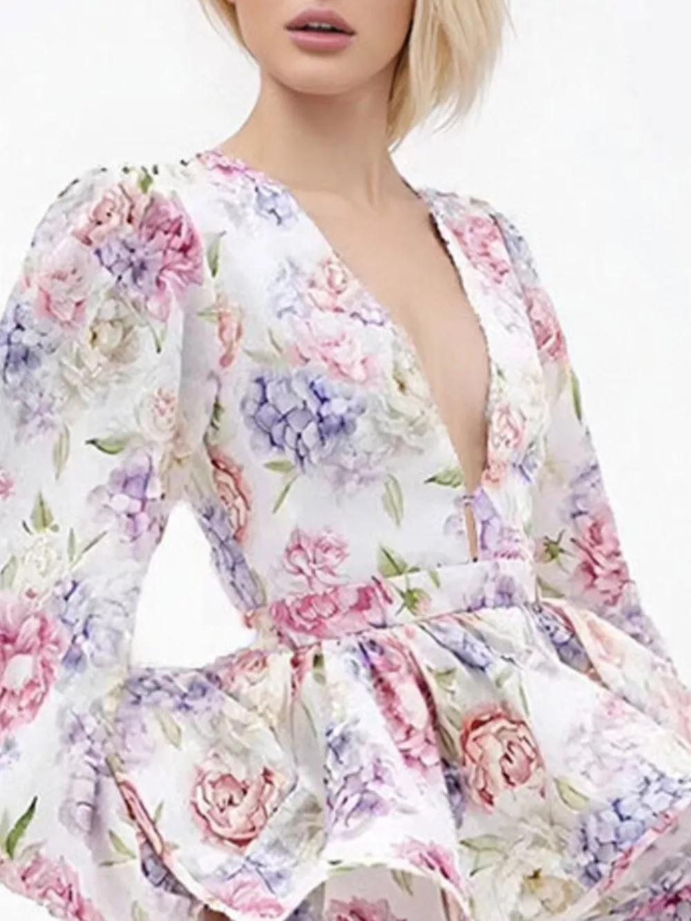Floral Print Ruffle Layered Mini Dress, image 2