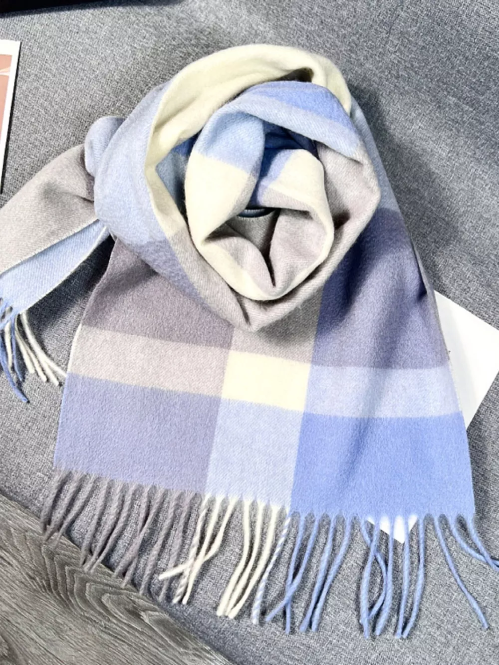 Plaid Scarf with Fringe, image 2