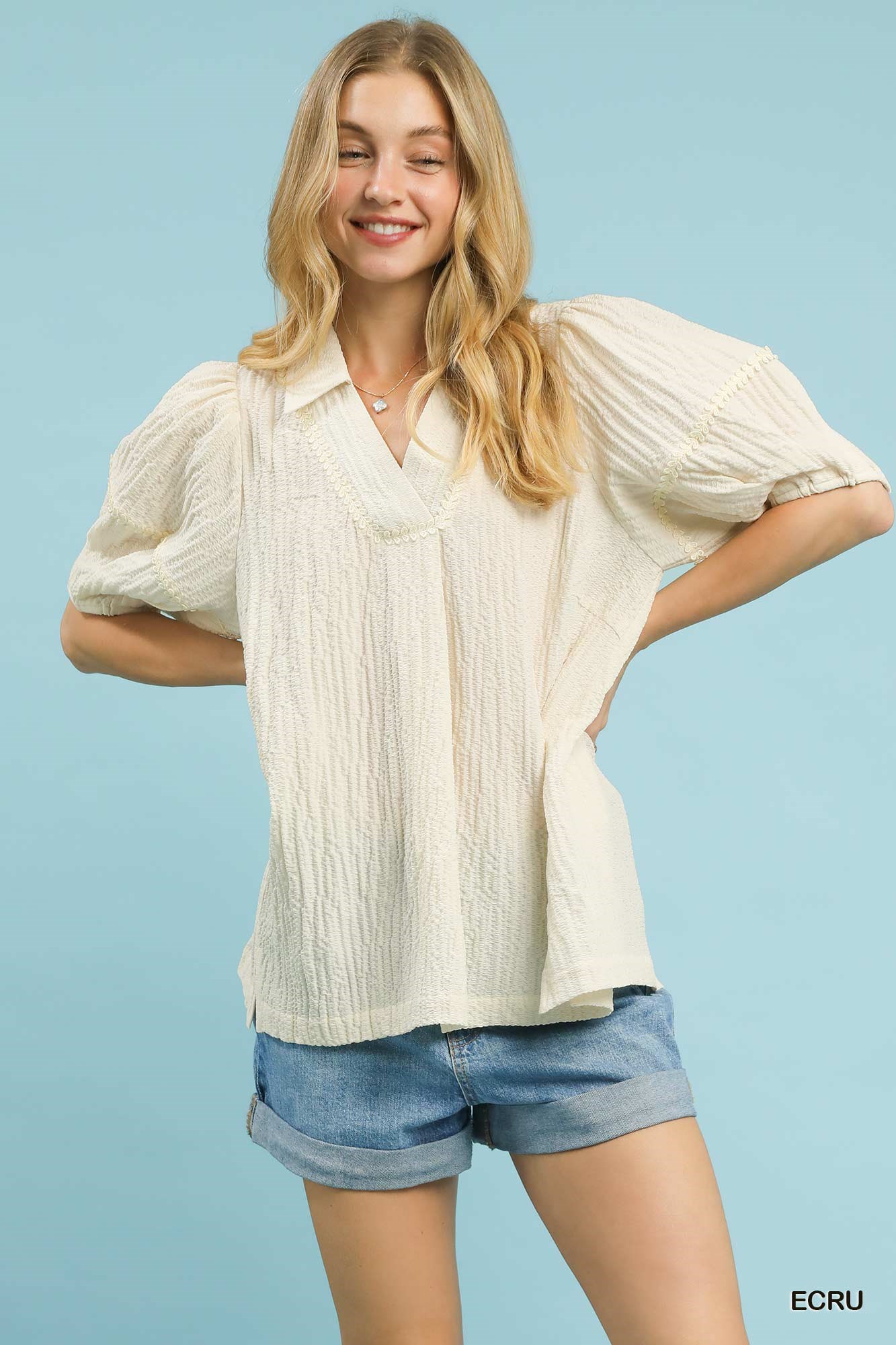 Textured Puff Sleeve Blouse