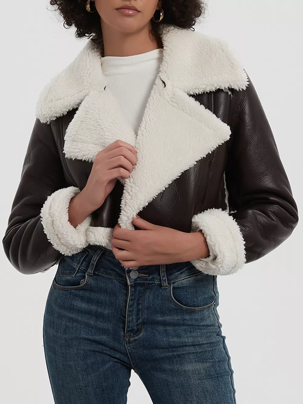 Collared Neck Long Sleeve Plush Cropped Jacket, image 3