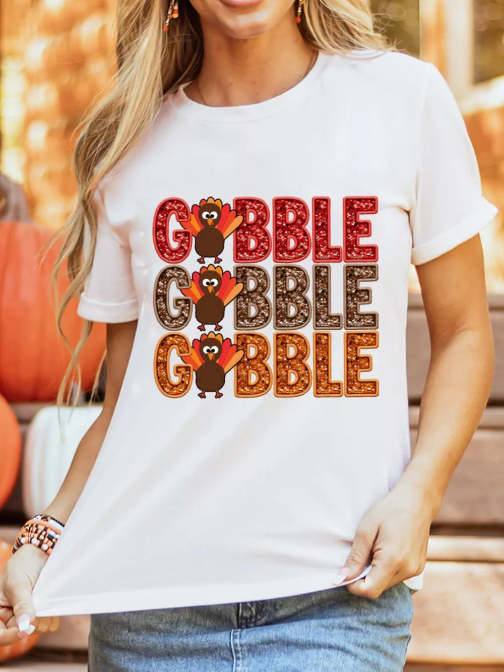 GOBBLE Thanksgiving Turkey Print T Shirt, image 2