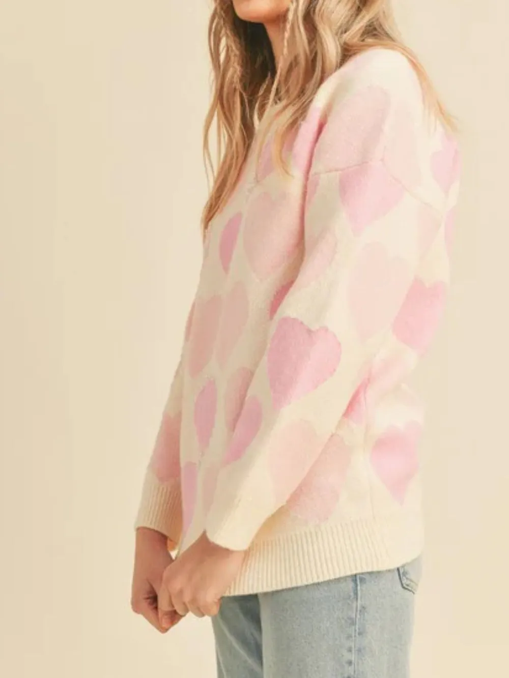 Heart Ribbed Hem Long Sleeve Sweater, image 17