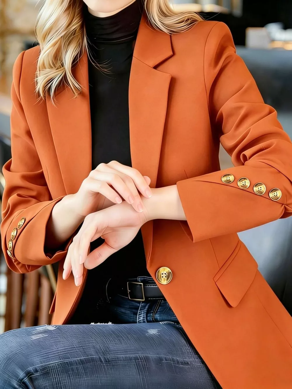 Full Size One Button Lapel Collar Blazer Plus Size, image 19