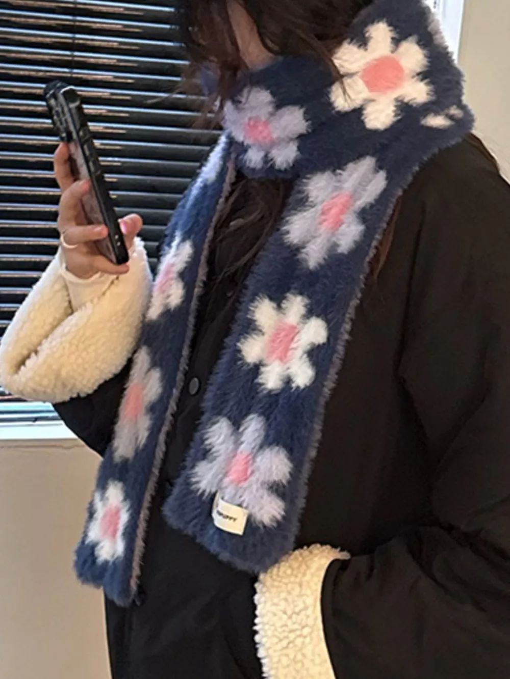 Floral Fuzzy Knit Scarf, image 4