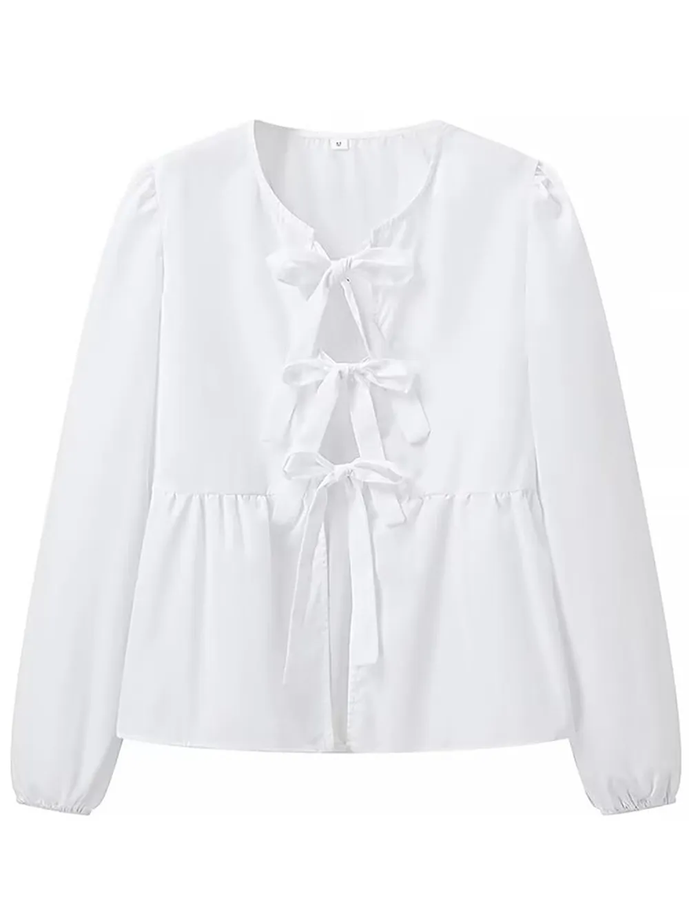 Tied Round Neck Long Sleeve Blouse, image 5