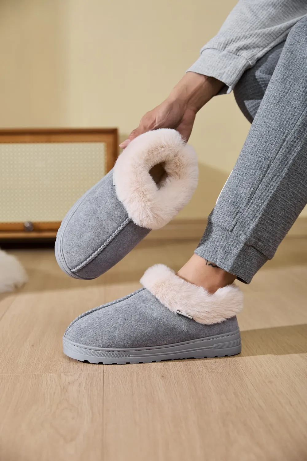 Faux Fur Round Toe Platform Slippers, image 20