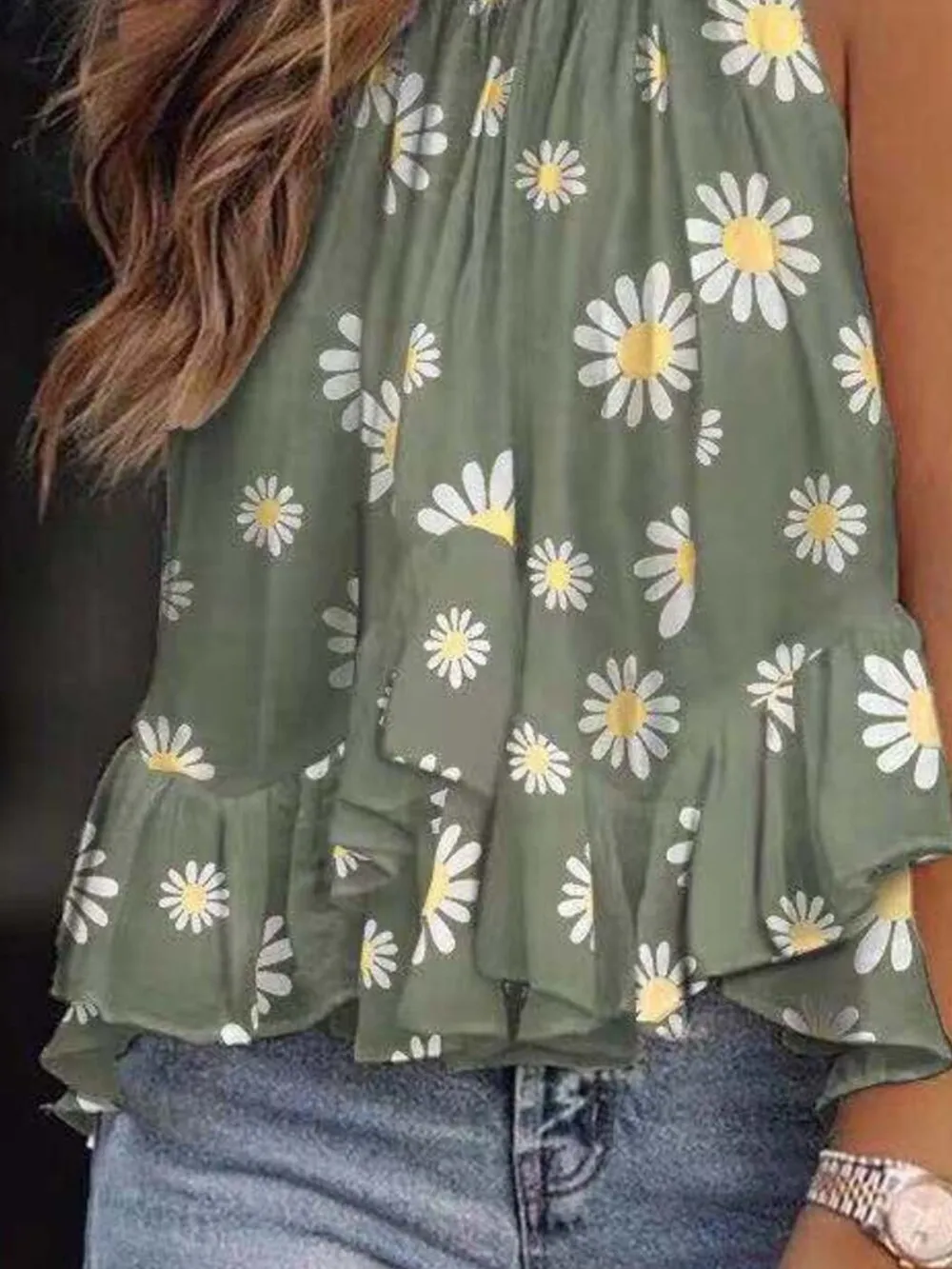 Ruffled Printed Halter Neck Cami Top, image 4