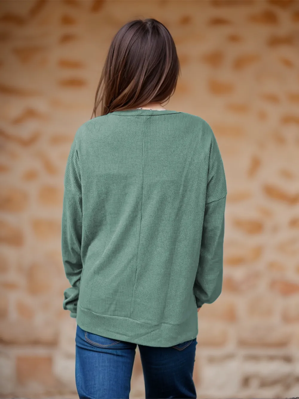 Side Slit Round Neck Long Sleeve T-Shirt, image 18