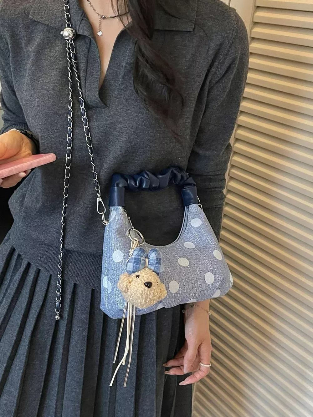 Polka Dot Ruched Handle Crossbody Bag, image 8