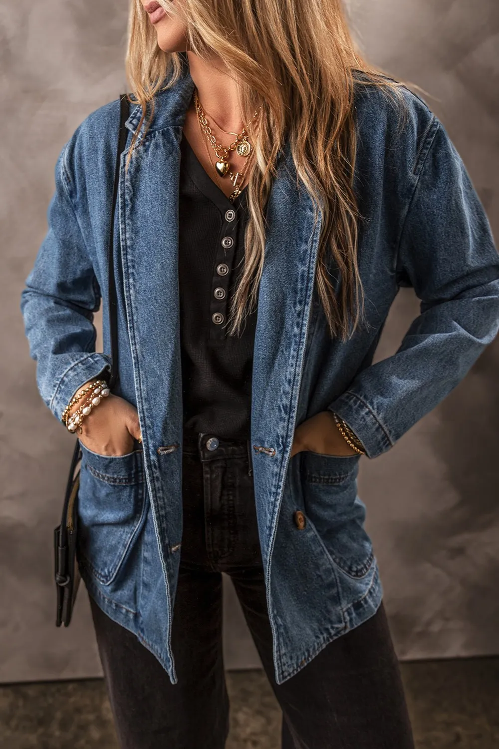 Pocketed Long Sleeve Denim Jacket, image 5