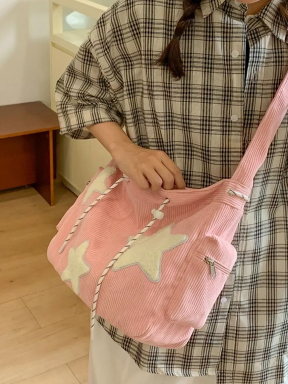 Corduroy Star Applique Casual Crossbody Bag, image 4