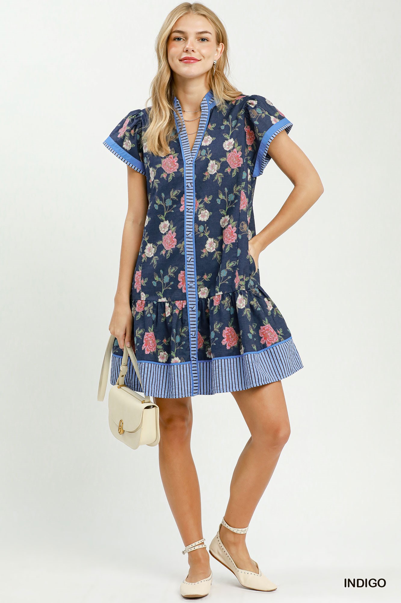 Floral Contrast Trim Ruffle Hem Mini Dress, image 5