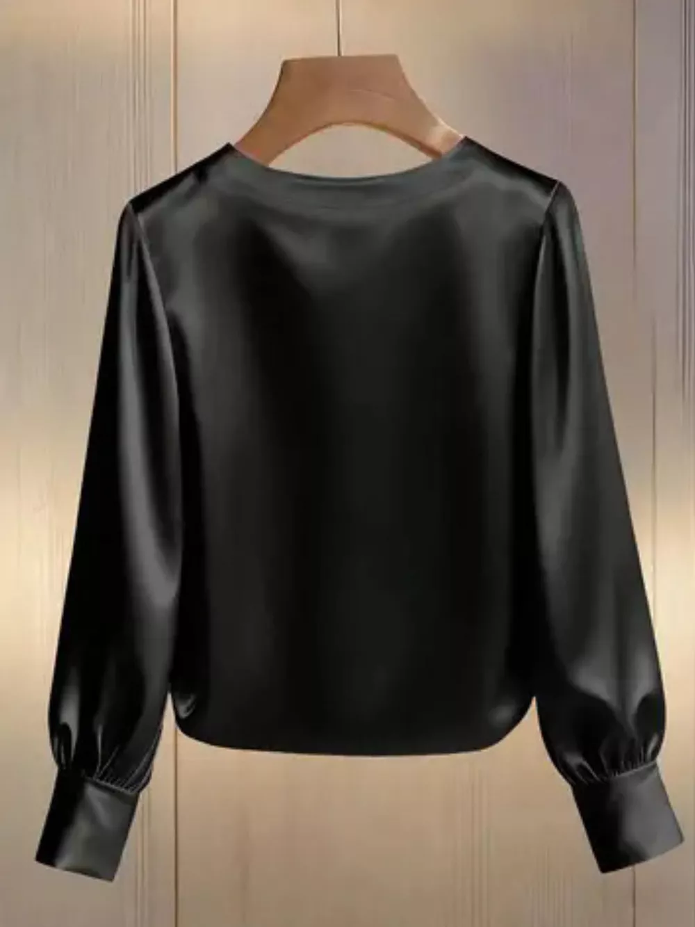 Pearl Trim Round Neck Silk Blouse, image 3