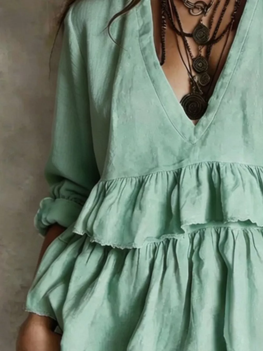 Full Size Ruffled Hem V-Neck Blouse Plus Size, image 6