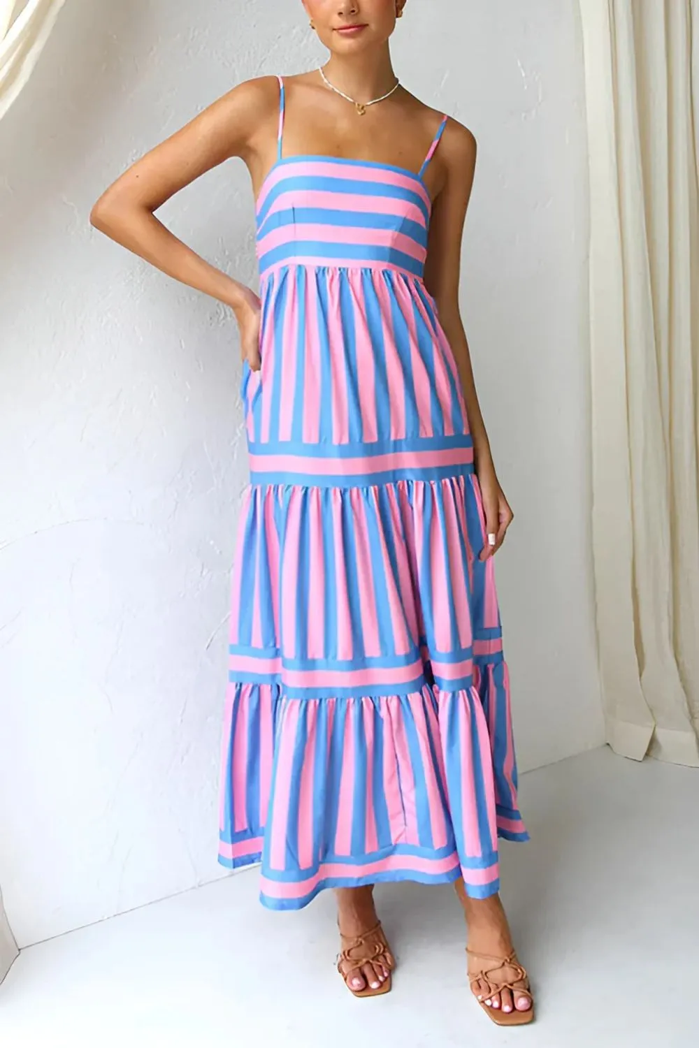 Striped Tiered Maxi Cami Dress, image 2