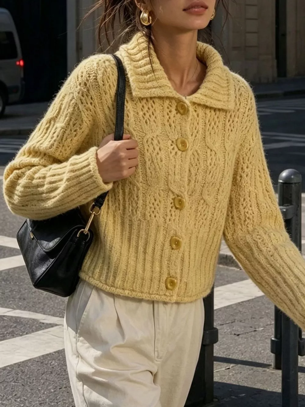 Cable-Knit Button Up Cardigan, image 9