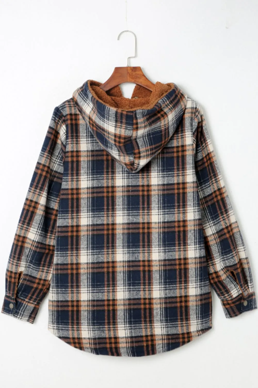 Plaid Button Up Long Sleeve Hooded Jacket, image 12