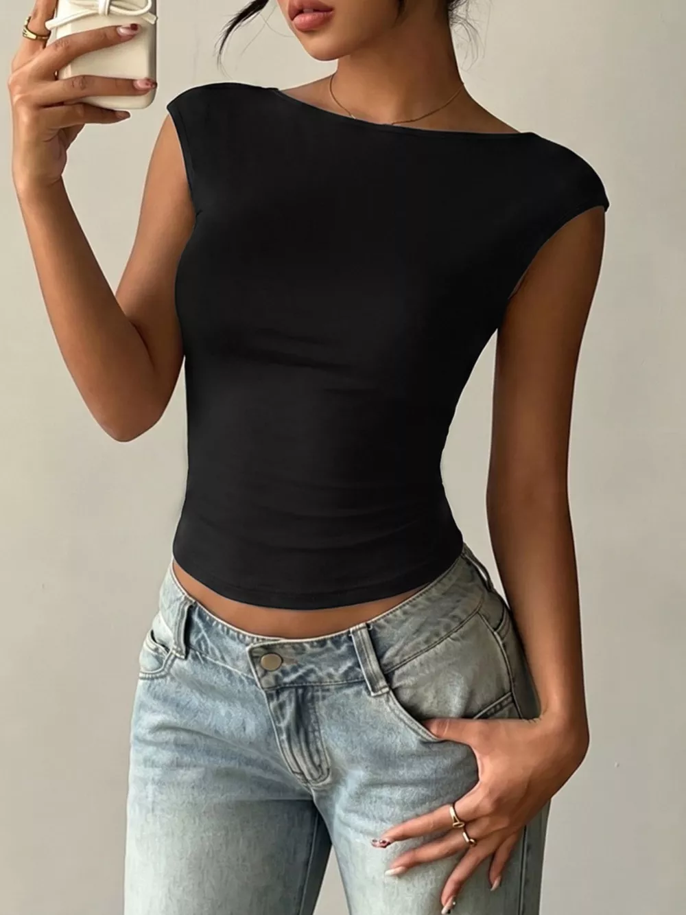 Lace Detail Cap-Sleeve T-Shirt, image 2