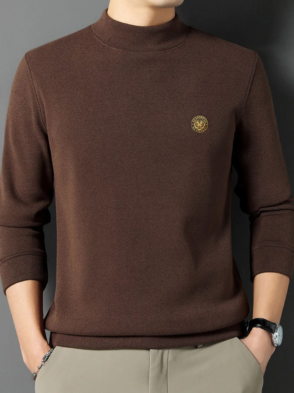 Men's Plus Size Mock Neck Long Sleeve Top, image 3