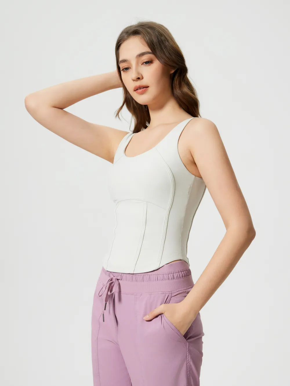 Round Neck Wide Strap Active Tank with Detachable Chest Pads, image 3