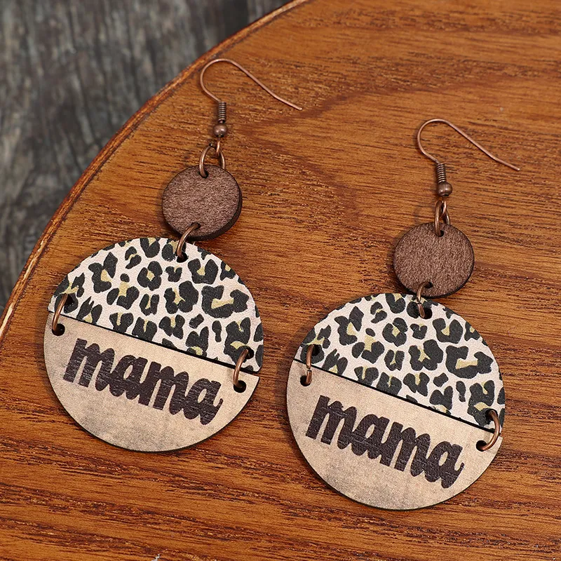 Wooden Leopard Round Shape Earrings, image 2