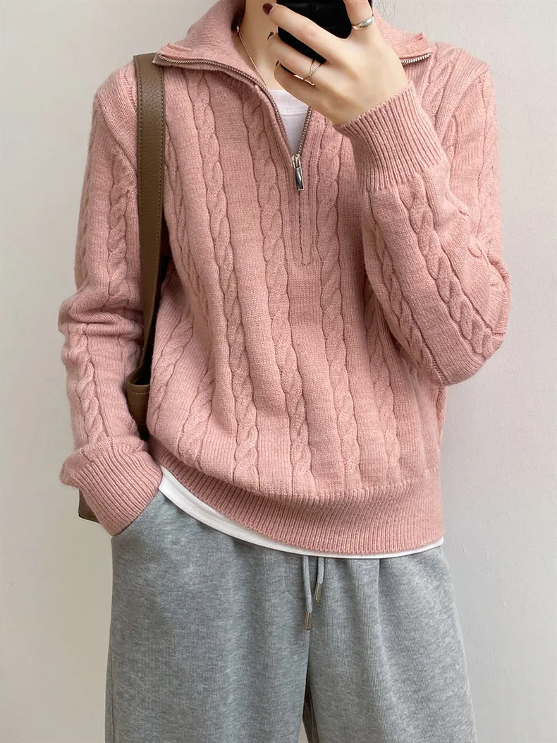 Cable-Knit Half Zip Long Sleeve Sweater, image 14