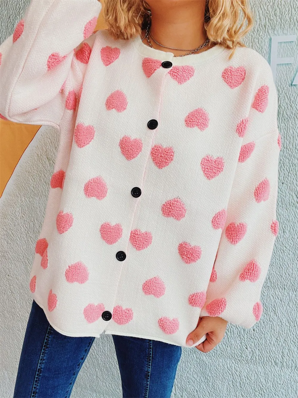Heart Button Up Long Sleeve Cardigan, image 3