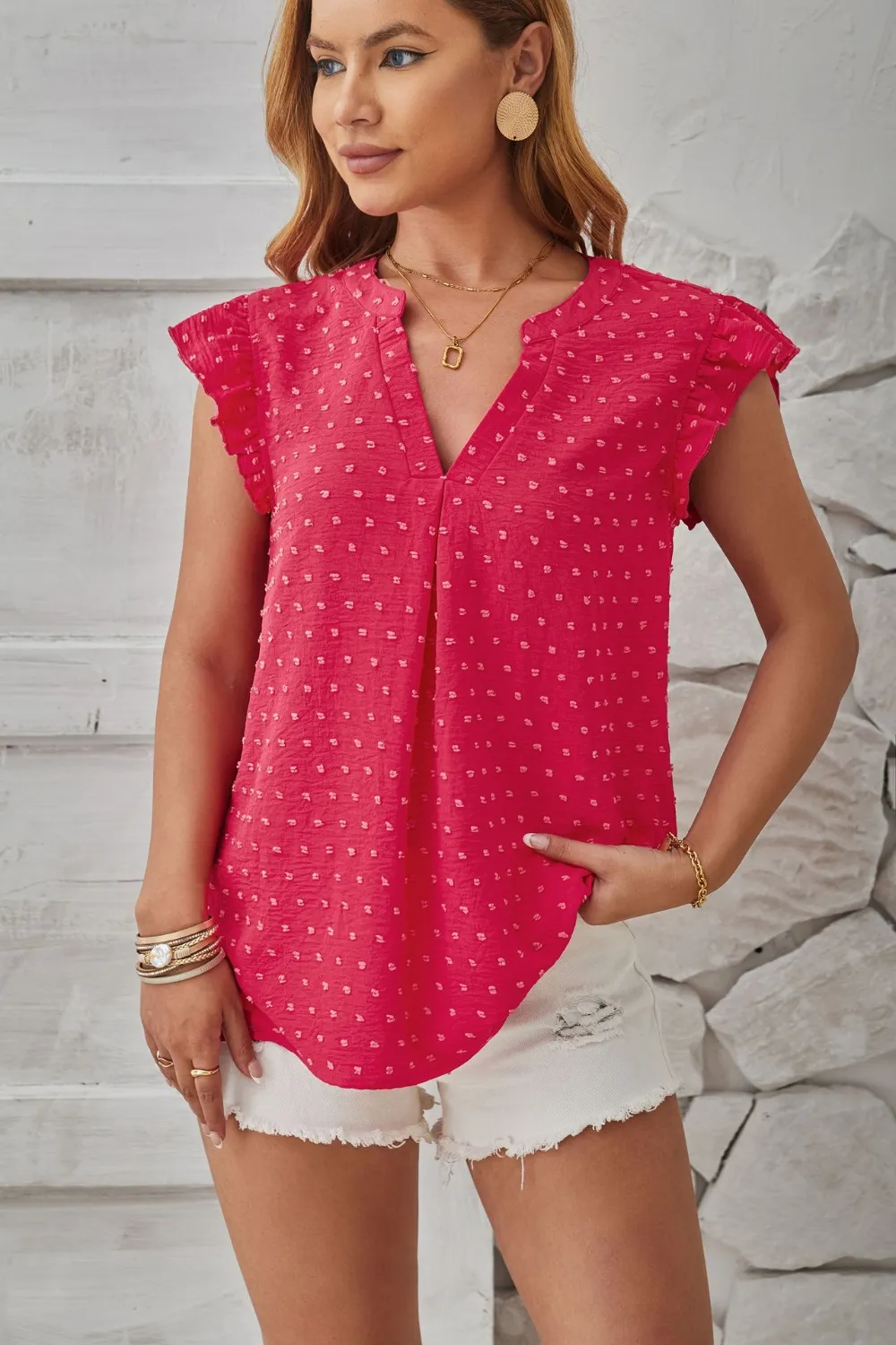 Swiss Dot Ruffled Cap Sleeve T-Shirt, image 3