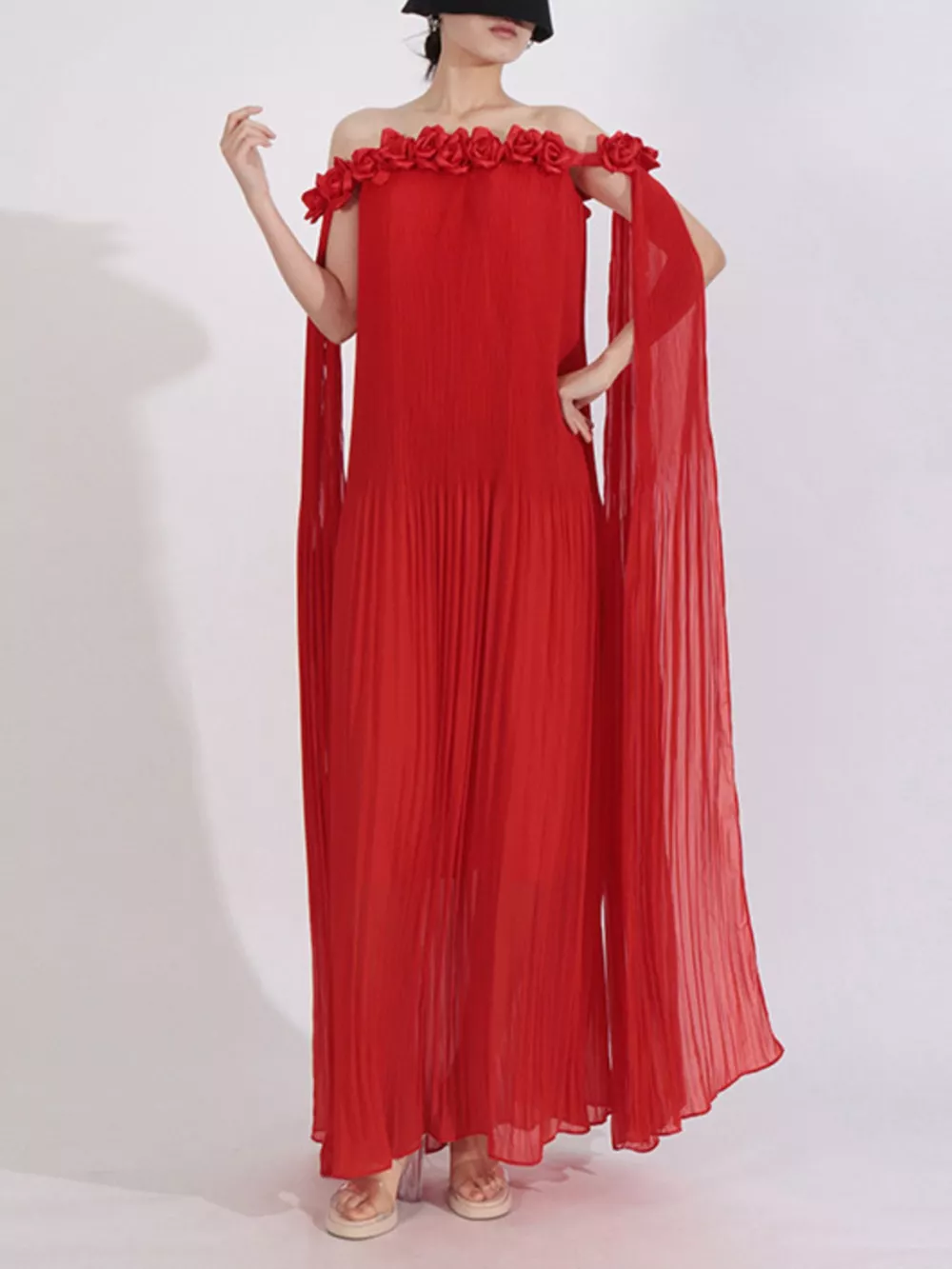Off-Shoulder Floral Pleated Maxi Dress, image 10